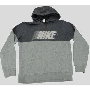 Nike Men's Hoodie Spell Out Logo Fleece Inside Pullover Sz L Gray Block‎ NSW